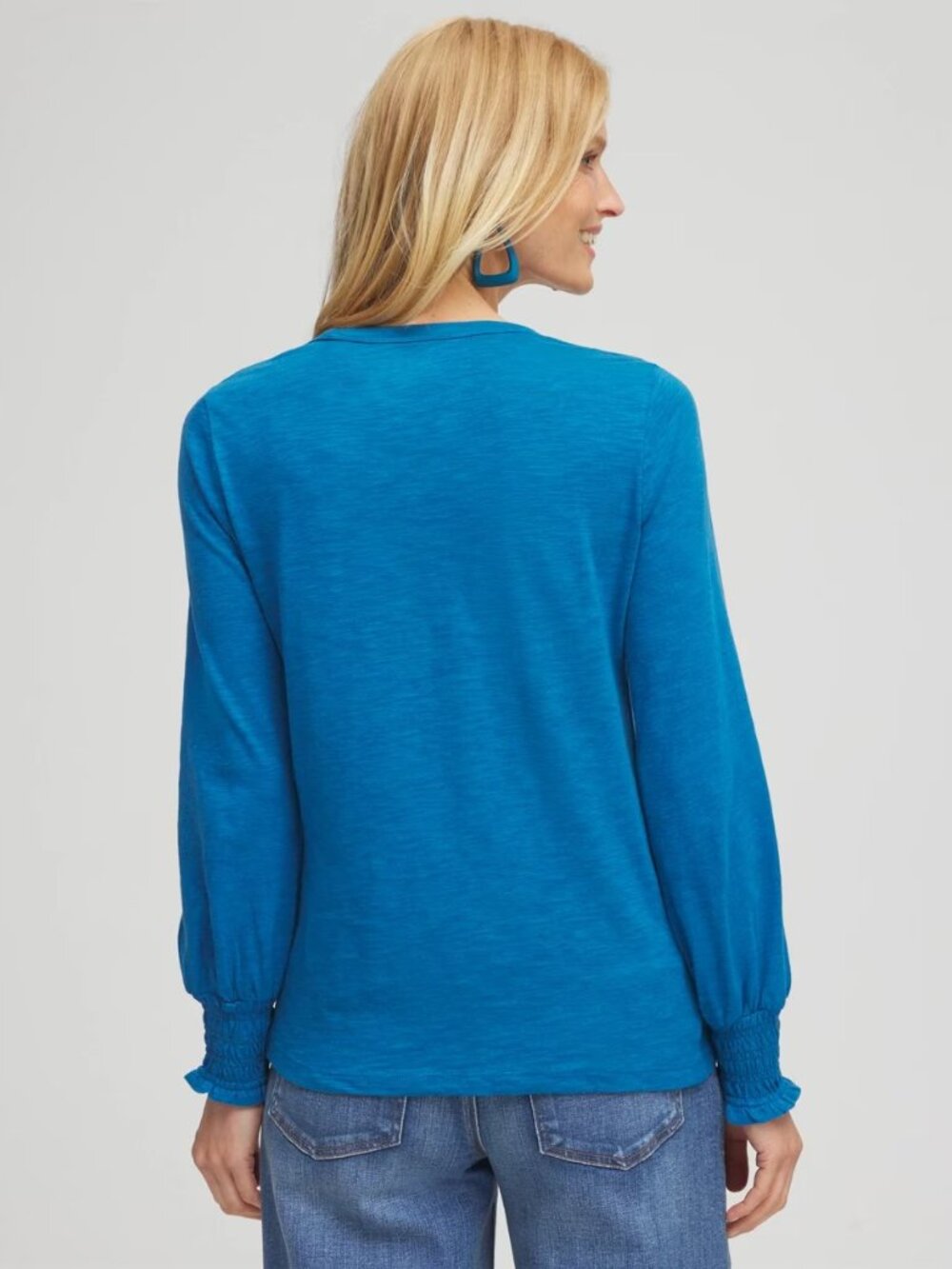2/$30 Chico's Smocked Long Sleeve Tee Scandi Blue XL/ 16 #A3983 - Picture 6 of 12